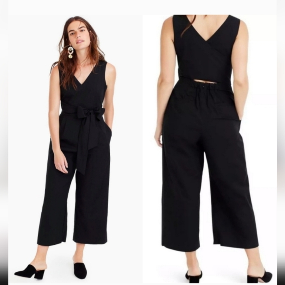 Jcrew Wrap Tie Elegant Black Sleeveless Jumpsuit, Sz 0 - Picture 2 of 2